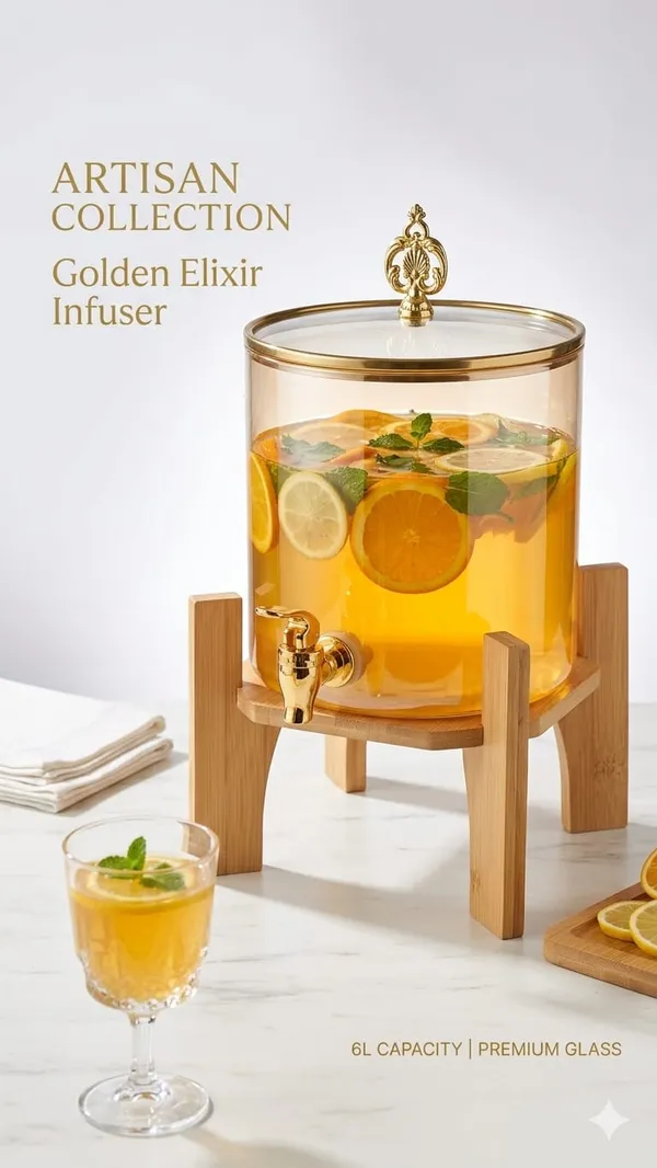 Shubh_Aura_borosilicate_Glass_Beverage_dispenser_perfectly_sized_for_everything_from_fresh_juices,_fruit_punches,_sparkling_mocktails,_infused_water_for_every_day_use._Size_3000ml,_Total_width_23cm_&_height_31cm