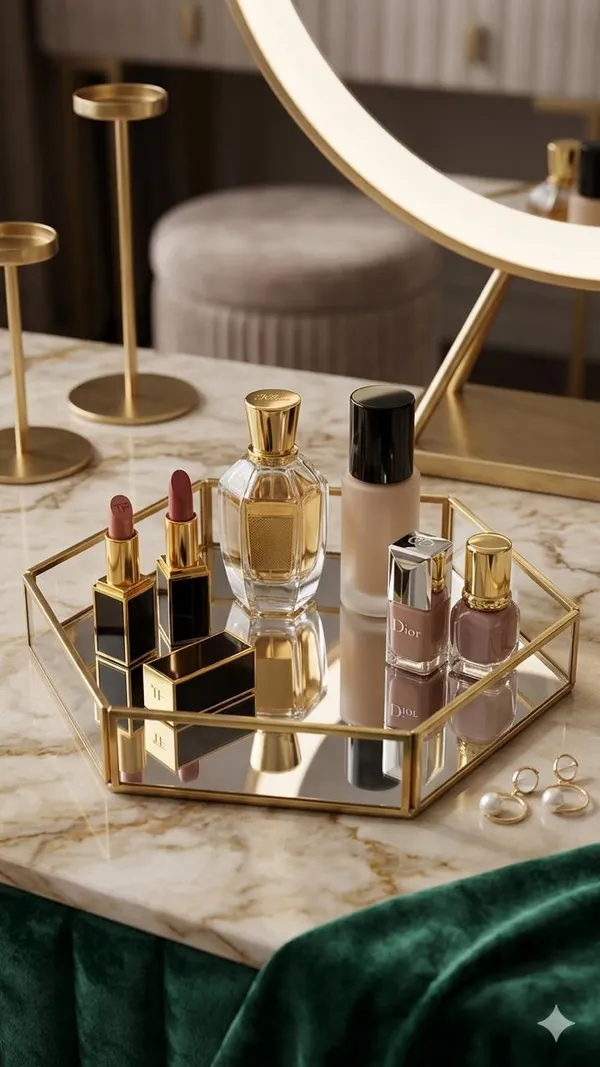 Shubh_Aura_Gold_color_premium_mirror_glass_tray_multi_purpose_to_use_for_serving_or_make_up_organiser