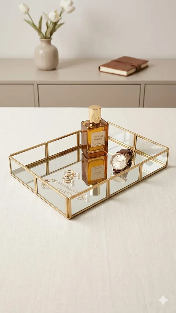 Shubh_Aura_Gold_color_premium_mirror_glass_tray_multi_purpose_to_use_for_serving_or_make_up_organiser