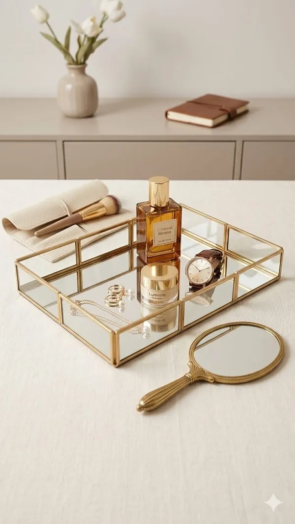 Shubh_Aura_Gold_color_premium_mirror_glass_tray_multi_purpose_to_use_for_serving_or_make_up_organiser