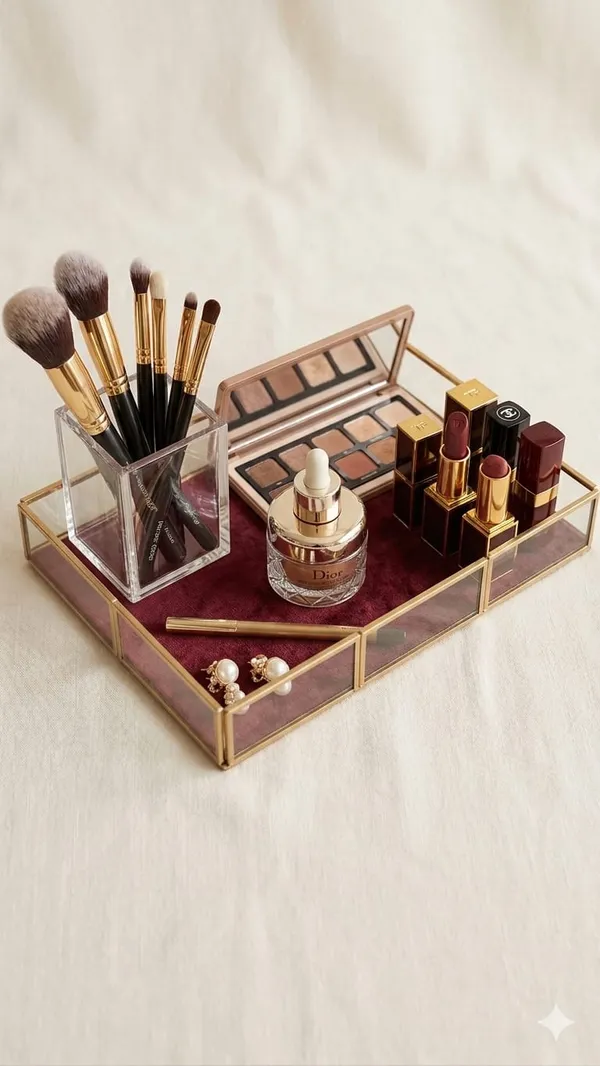 Shubh_Aura_Gold_color_premium_mirror_glass_tray_multi_purpose_to_use_for_serving_or_make_up_organiser