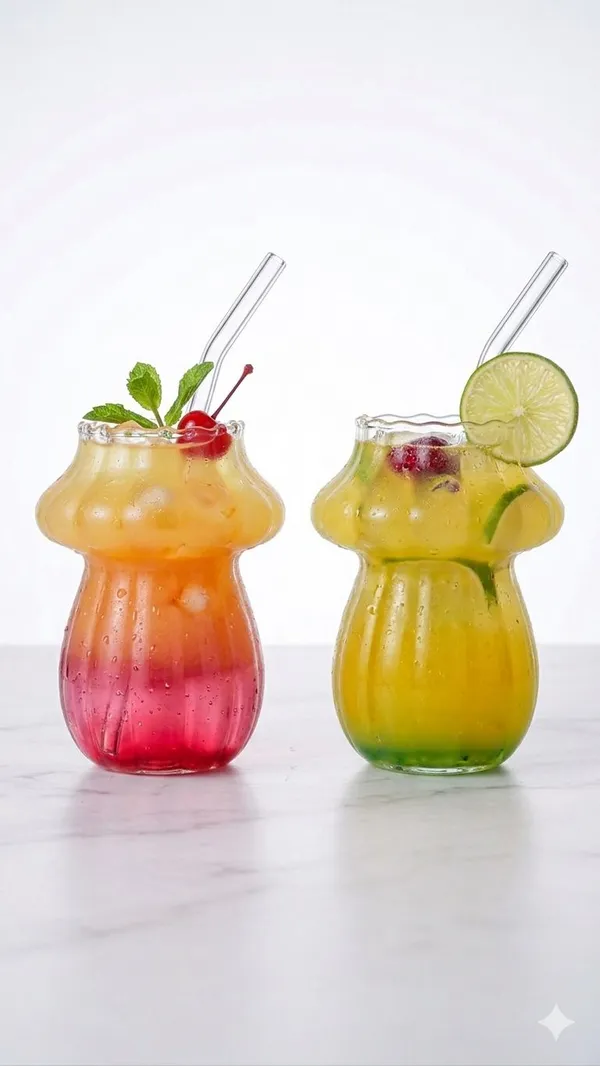 Shubhaura_Mushroom_design_borosilicate_glass_tumbler_set_of_4_with_glass_straw_size_500ml