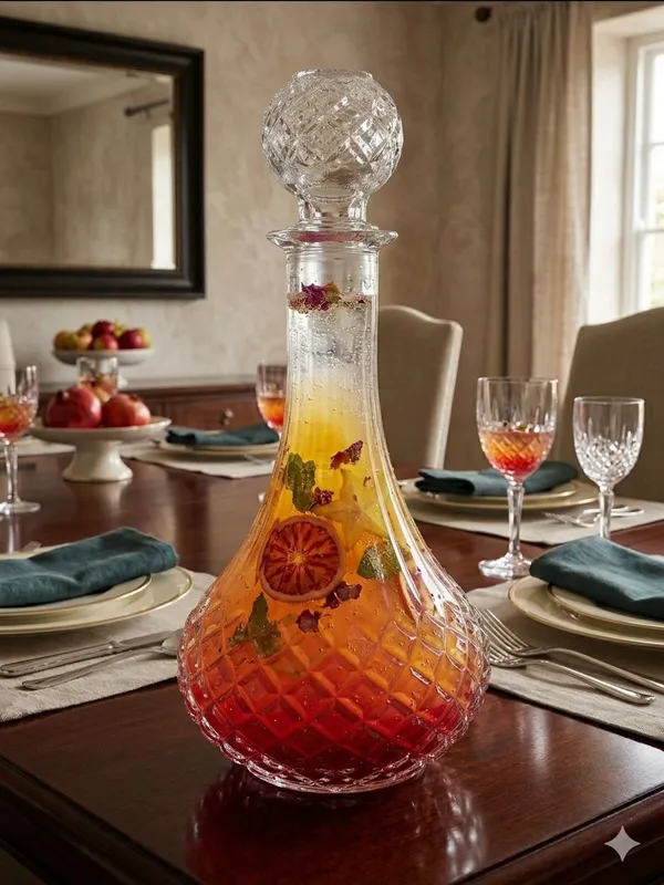 The_Pinnacle_of_Shubh_Aura_collection_our_Grand_Imperial_Decanter_and_set_of_4_glasses_features_a_classic_diamond_cut_base_and_hand_polished_Sphere_Stopper_Engineered_for_optimal_aeration_and_unmatched_Briliance,_Its_more_than_Barware-_It�s_a_heirloom_piece_designed_to_celebrate_lifes_most_significant_milestones