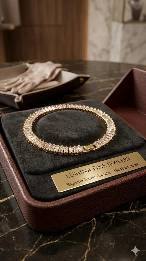 Shubh_aura_presents_A_glamorous_gold_plated_bracelet_with_transparant_Baguette_cut_stones,_crafted_in_a_refined_tennis_style,_Its_Sparkle_and_polished_finish_add_timelss_beauty