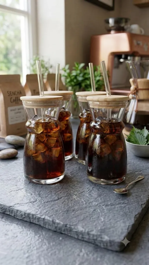 Shubh_Aura_4pc_Japanese_style_Glass_Tumbler_with_Wooden_Lid_and_Straw_for_coffee,_ice_tea,_milk_shakes_and_mocktails_300ml
