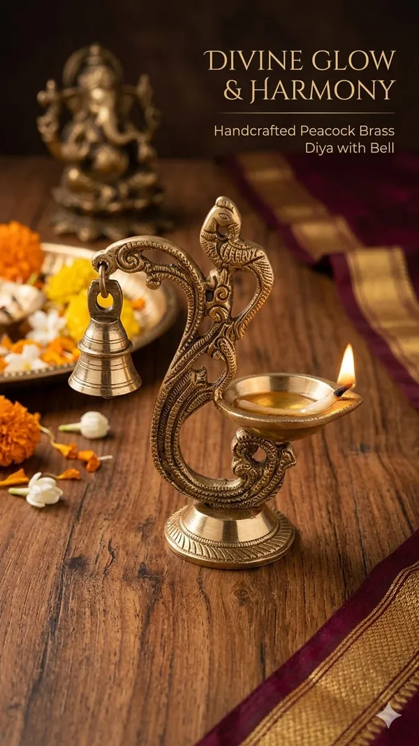 Shubh_Aura_premium_100%_Pure_Brass_hand_crafted_Big_size_Diya_with_peacock_design_&_worship_bell,_Its_very_elegant_for_Mandir_Space_&_Gifting,_weight_550gms