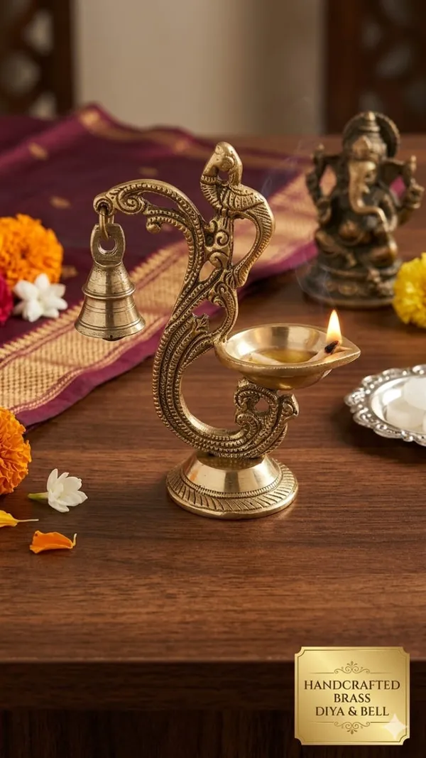 Shubh_Aura_premium_100%_Pure_Brass_hand_crafted_Big_size_Diya_with_peacock_design_&_worship_bell,_Its_very_elegant_for_Mandir_Space_&_Gifting,_weight_550gms