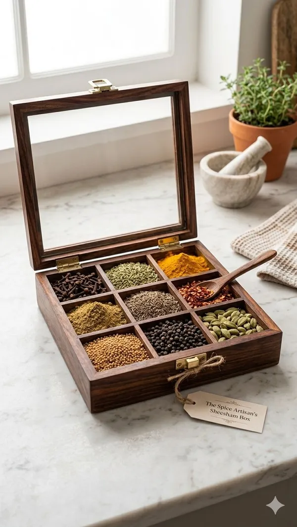 Shubh_Aura_Exclusive_Sheesham_wood_hand_made_hand_crafted_Spice_box_with_woodem_spoon,_9_non_removable_partition_50ml_each,_width_&_length_20cm_&_height_6.5cm