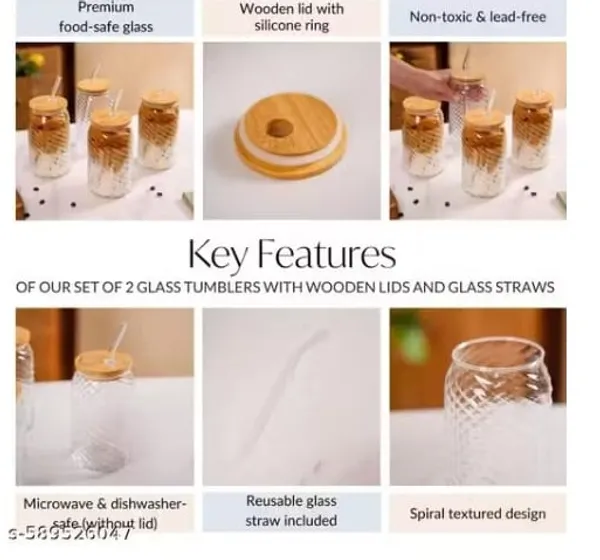 Shubh_Aura_4_pack_fluted_glass_tumbler_set_with_lid_and_glass_straw_for_ice_tea,_coffee,_mocktails,_juices_500ml_each