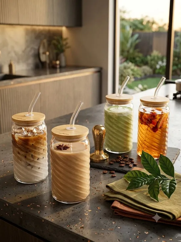 Shubh_Aura_4_pack_fluted_glass_tumbler_set_with_lid_and_glass_straw_for_ice_tea,_coffee,_mocktails,_juices_500ml_each