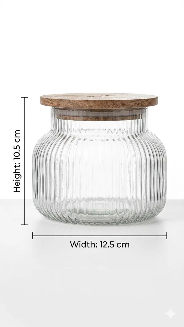 Shubh_Aura_Pack_of_2,_heavy_glass_fluted_design_air_tight_jar_container_with_wooden_lid,_size_800ml