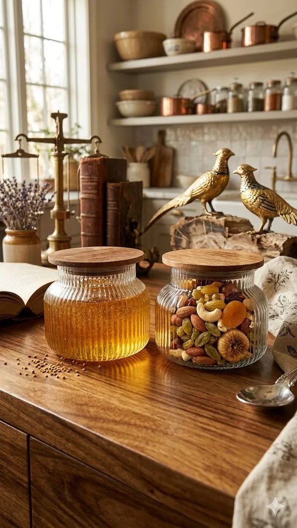 Shubh_Aura_Pack_of_2,_heavy_glass_fluted_design_air_tight_jar_container_with_wooden_lid,_size_800ml