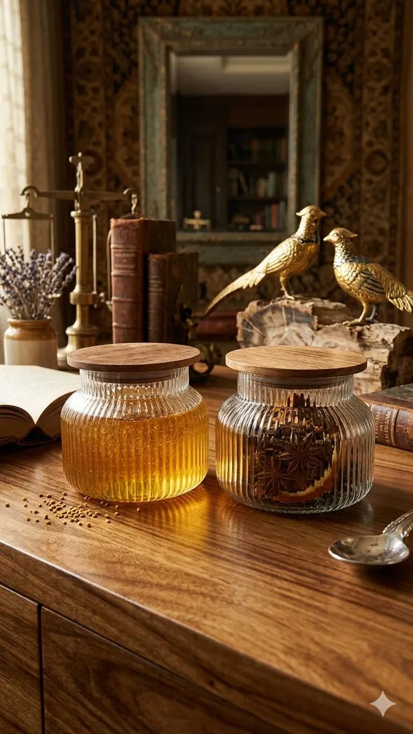 Shubh_Aura_Pack_of_2,_heavy_glass_fluted_design_air_tight_jar_container_with_wooden_lid,_size_800ml