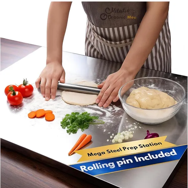 Shubh_aura_pack_of_1_stainless_steel_Premium_stainless_steel_chopping_board_XL_size_41cm_x_31cm_with_Stainless_steel_rolling_pin,_It_ensure_superior_hygiene,_durability_and_with_modern_finish._Its_202_stainless_steel_resist_from_corrosion,_becteria,_stains,_odour