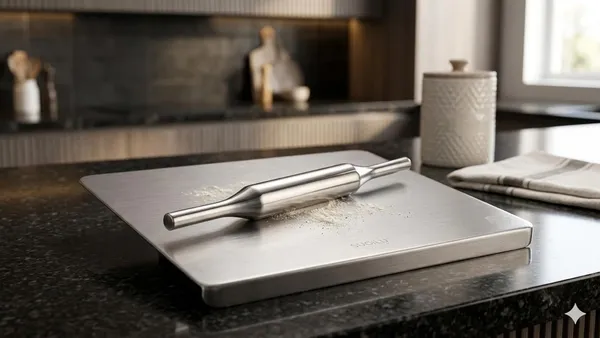 Shubh_aura_pack_of_1_stainless_steel_Premium_stainless_steel_chopping_board_XL_size_41cm_x_31cm_with_Stainless_steel_rolling_pin,_It_ensure_superior_hygiene,_durability_and_with_modern_finish._Its_202_stainless_steel_resist_from_corrosion,_becteria,_stains,_odour