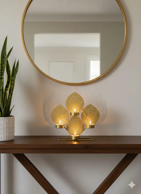 Shubh_Aura_Premium_Gold_finish_Metal_Mandala_tea_light_holder_good_for_home_decor,_table_top_or_Mandir_Space