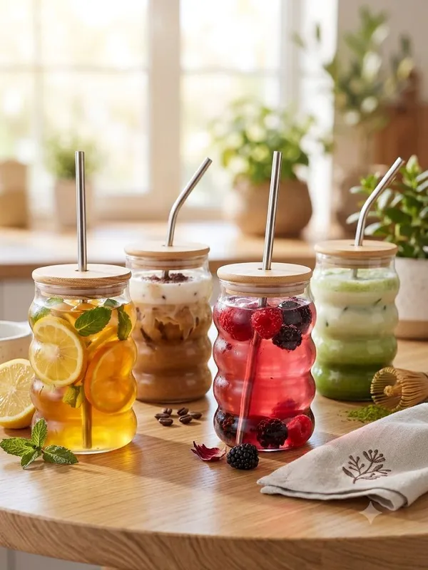 Shubh_Aura_set_of_4,__tiered_caterpillar_tumbler_with_wooden_lid_&_glass_straw_500ml_each