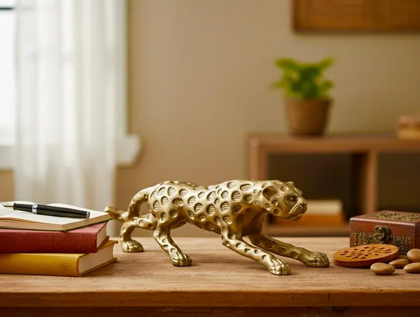 Shubh_Aura_Premium_Gold_finish_heavy_metal_Leopard_Animal_Figurine_for_home_decor_size_12"x3.25"x3.75"_weight_1.3kgs