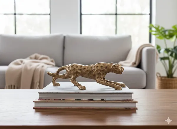 Shubh_Aura_Premium_Gold_finish_heavy_metal_Leopard_Animal_Figurine_for_home_decor_size_12"x3.25"x3.75"_weight_1.3kgs
