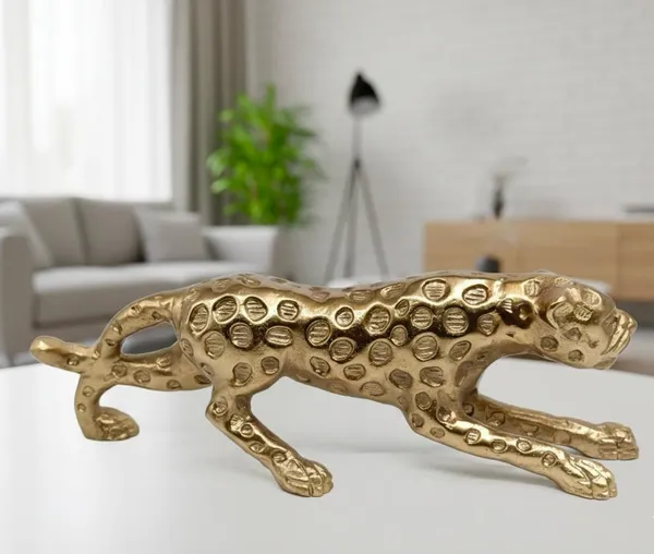 Shubh_Aura_Premium_Gold_finish_heavy_metal_Leopard_Animal_Figurine_for_home_decor_size_12"x3.25"x3.75"_weight_1.3kgs