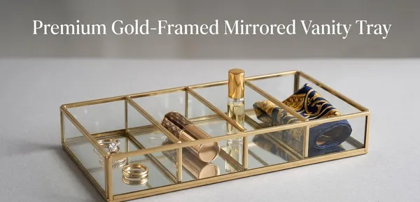 Shubh_aura_Rectangle_mirror_glass_with_gold_rib_make_up_organiser_or_candle/decorative_holder