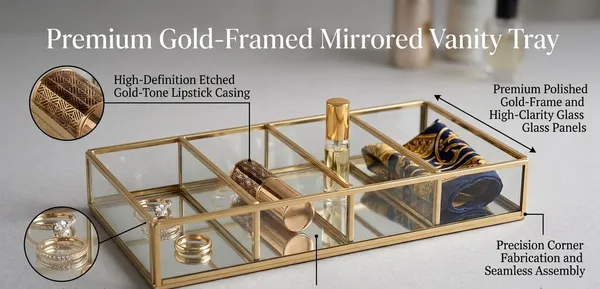 Shubh_aura_Rectangle_mirror_glass_with_gold_rib_make_up_organiser_or_candle/decorative_holder