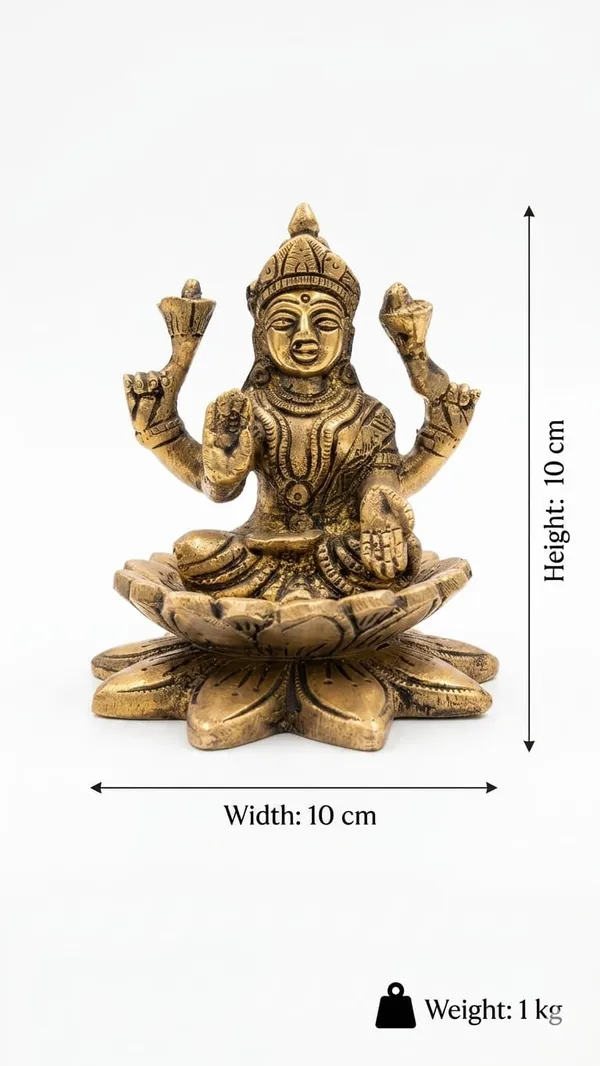 Shubh_Aura_100%_pure_Brass_natural_gold_color_traditional_Hindu_Religious_Brass_Maa_Laxmi_figurine_On_Lotus_Flower