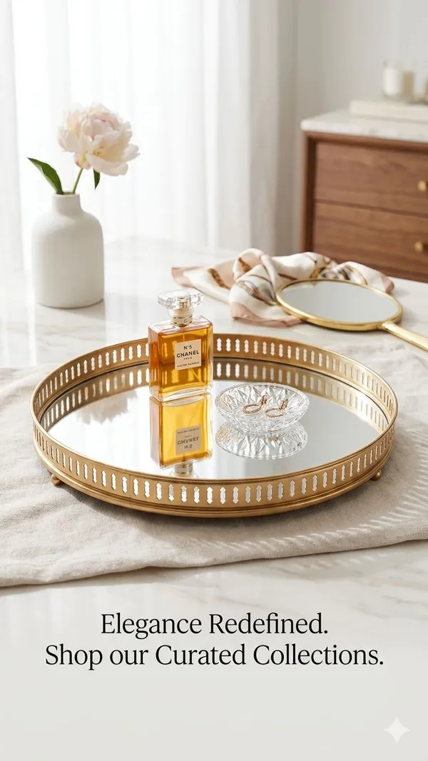 Shubh_Aura_Gold_color_premium_mirror_glass_round_tray_multi_purpose_to_use_for_serving_or_make_up_organiser