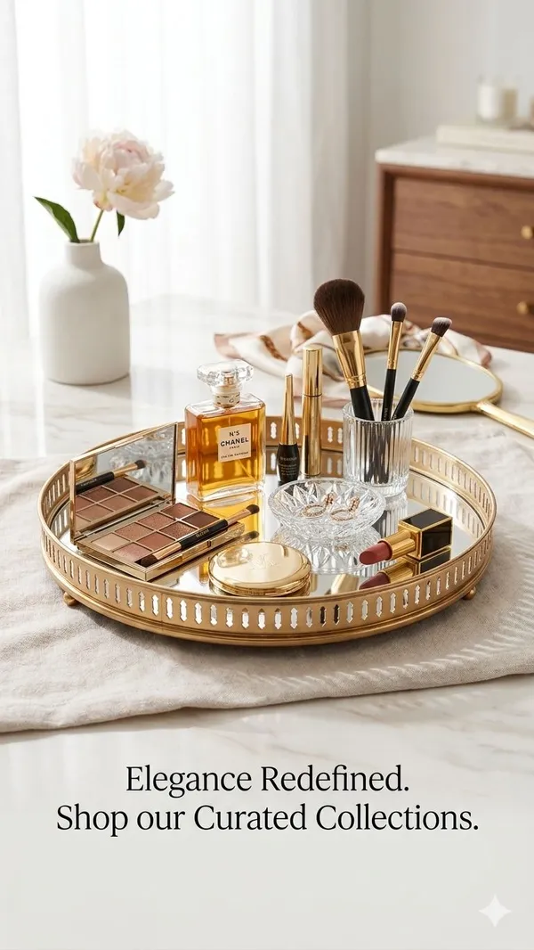Shubh_Aura_Gold_color_premium_mirror_glass_round_tray_multi_purpose_to_use_for_serving_or_make_up_organiser