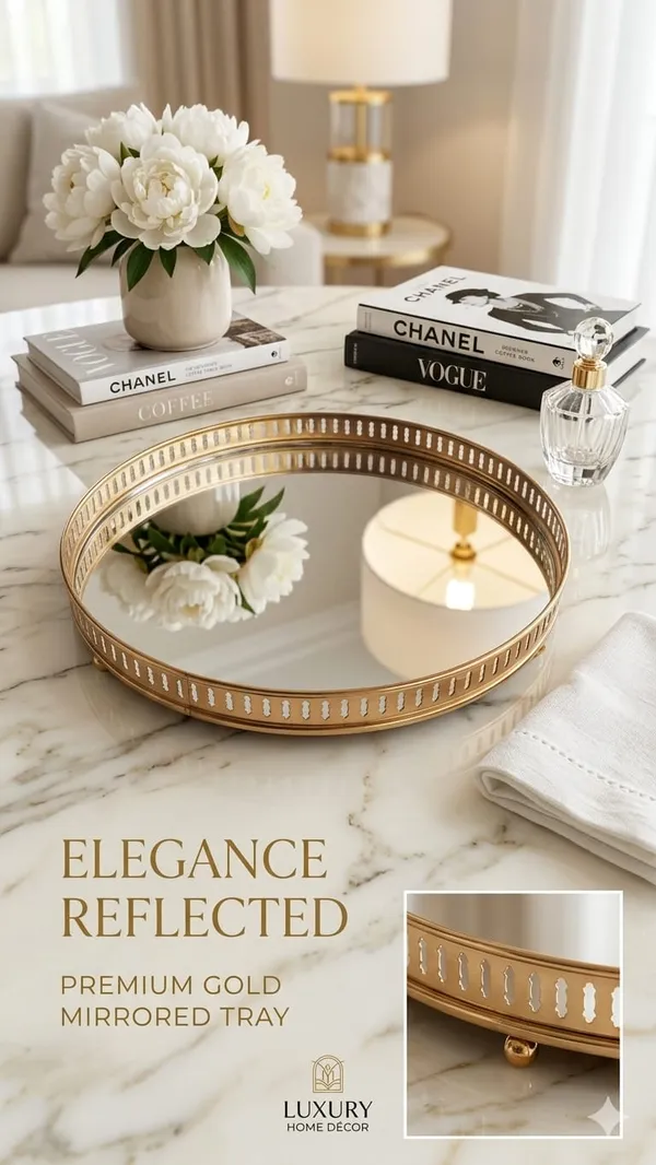 Shubh_Aura_Gold_color_premium_mirror_glass_round_tray_multi_purpose_to_use_for_serving_or_make_up_organiser