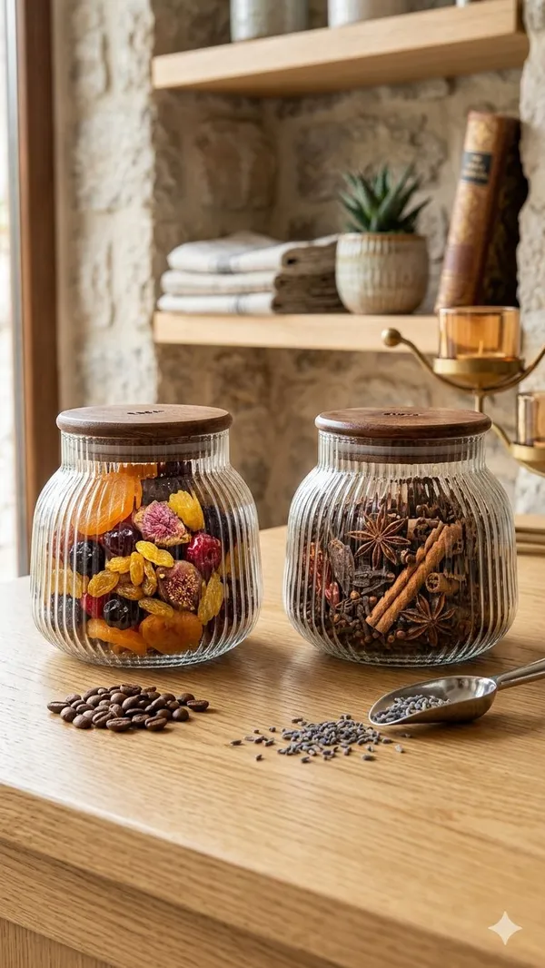 Shubh_Aura_Pack_of_2,_heavy_glass_fluted_design_air_tight_jar_container_with_wooden_lid_for_kitchen_storage_size_800ml