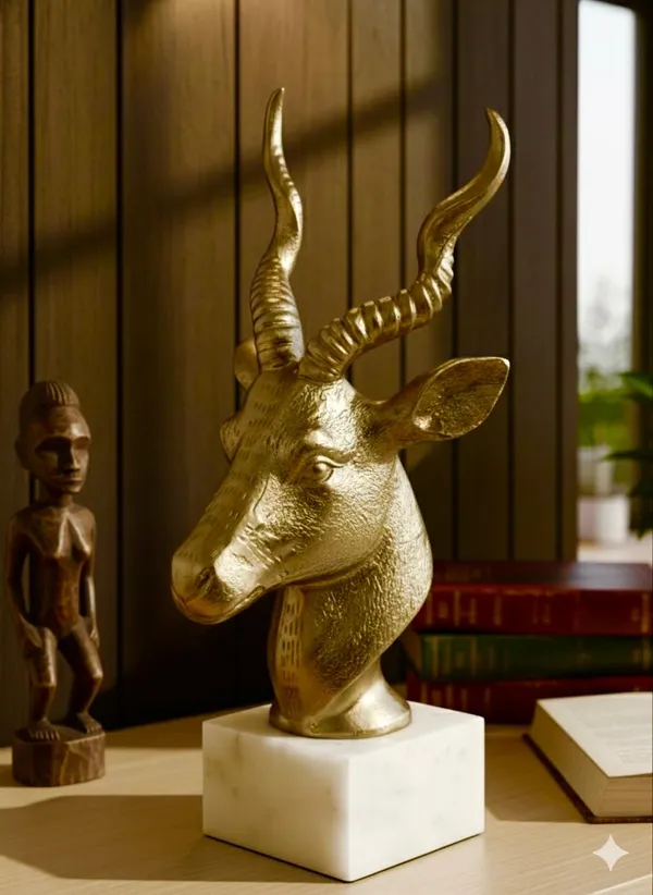 Shubh_Aura_Premium_Gold_Finish_Metal_Royal_Antelope_On_Marble_for_home_decor,_Table_top_size_5.5"x7.25"x12.5"