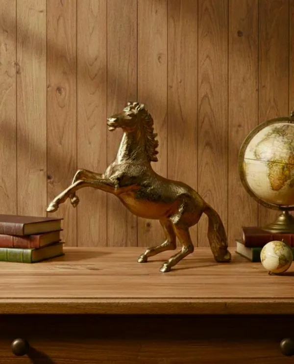 Shubh_Aura_Premium_Gold_finish_Heave_metal_Stallion_Animal_Figurine_for_home_decor_Size_12"x3.25"x8"