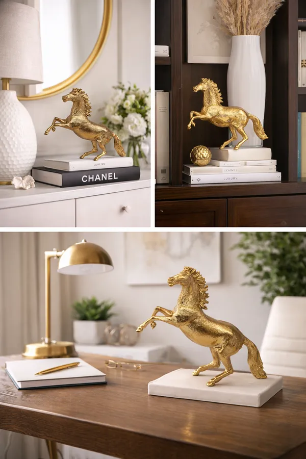 Shubh_Aura_Premium_Gold_finish_Heave_metal_Stallion_Animal_Figurine_for_home_decor_Size_12"x3.25"x8"