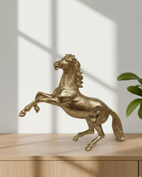 Shubh_Aura_Premium_Gold_finish_Heave_metal_Stallion_Animal_Figurine_for_home_decor_Size_12"x3.25"x8"