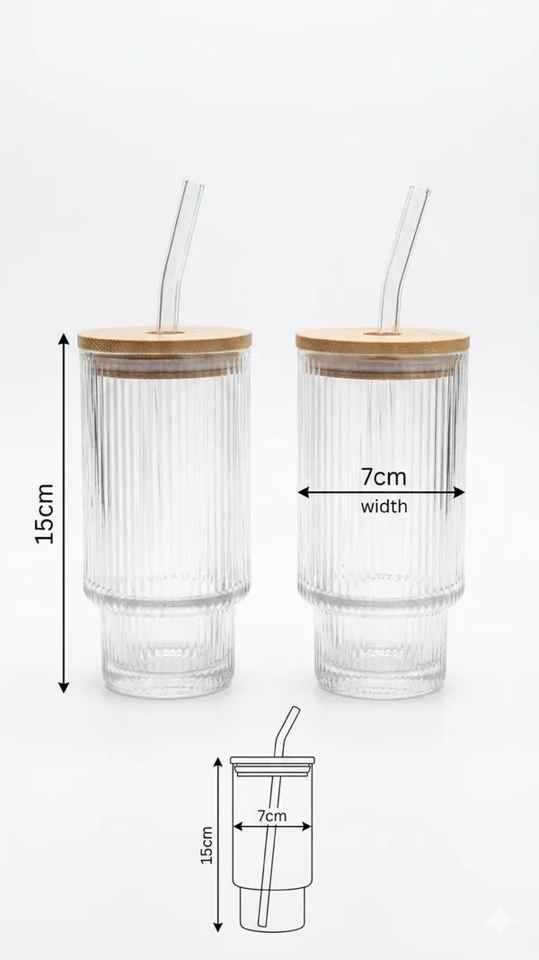 Shubhaura_Borosilicate_premium_glass_ribbed_tumbler_2_pack_set_with_wooden_lid_and_glass_straw_to_serve_beverages_size_350ml