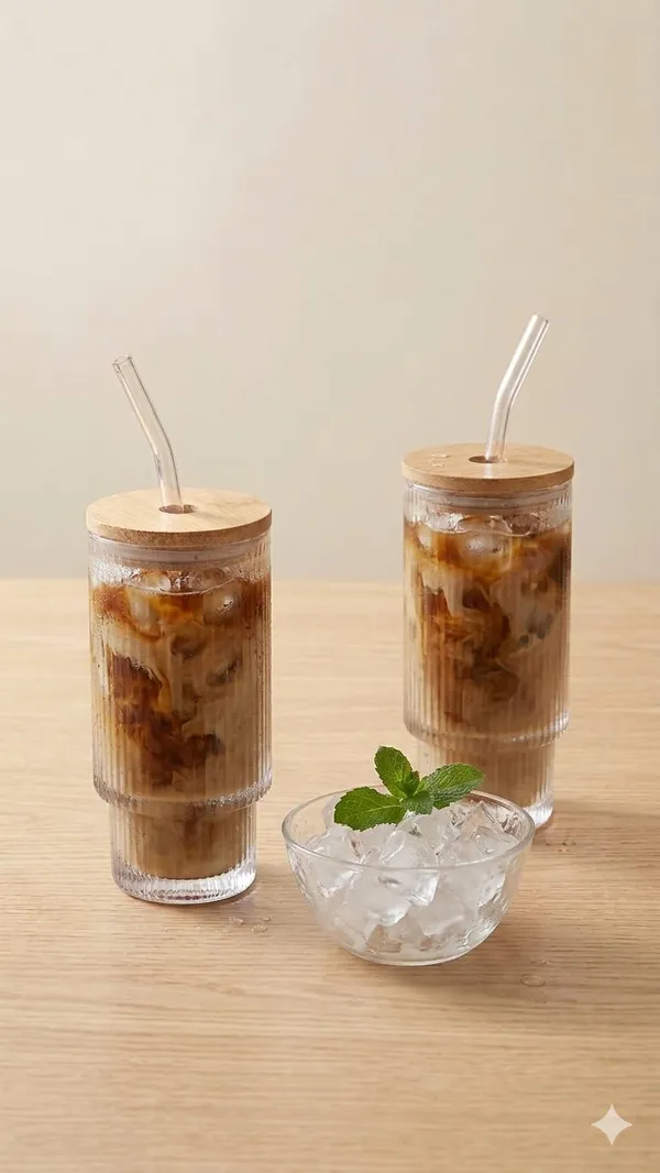 Shubhaura_Borosilicate_premium_glass_ribbed_tumbler_2_pack_set_with_wooden_lid_and_glass_straw_to_serve_beverages_size_350ml