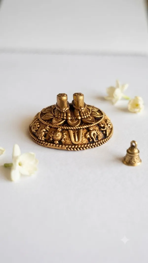 Shubh_Aura_100%_Pure_Brass_hand_crafted_fine_design_Balaji_Paduka._2"_Bala_ji_Padam,_Perfect_for_Puja,_Temple