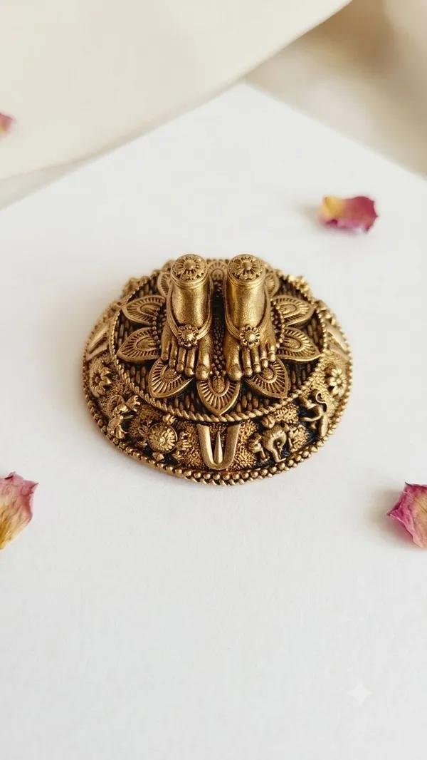 Shubh_Aura_100%_Pure_Brass_hand_crafted_fine_design_Balaji_Paduka._2"_Bala_ji_Padam,_Perfect_for_Puja,_Temple