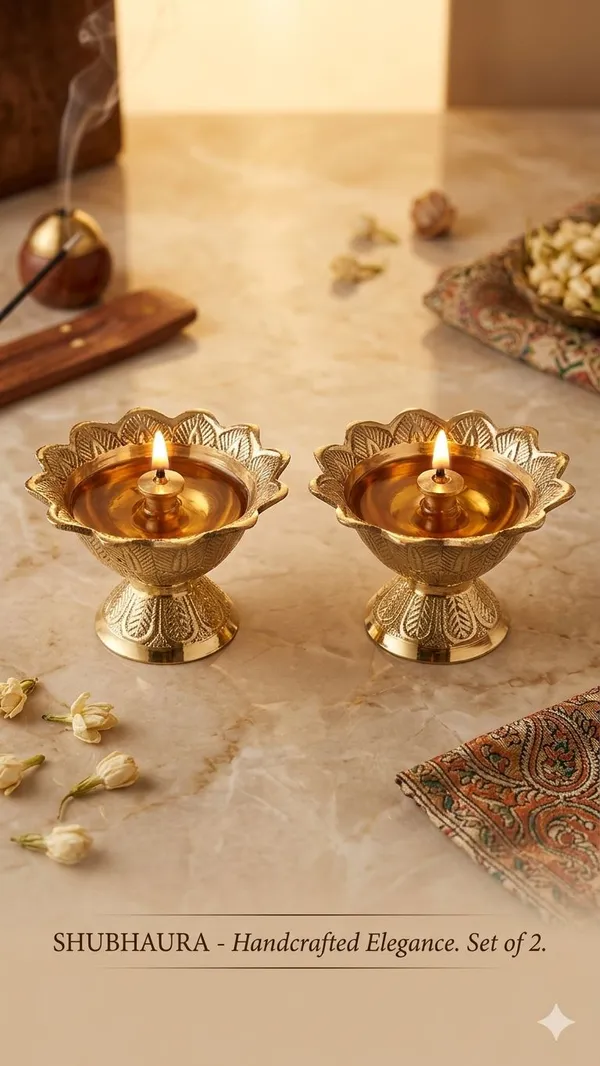 Shubh_Aura_set_of_2_100%_Pure_Brass_hand_crafted_Diya_for_Pooja,__Its_carved_embossed_design_bring_a_touch_of_tradition_and_added_charm_to_pooja_space_height_6cm_&_dia_6cm