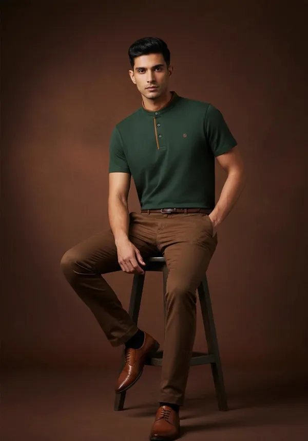 Bottle_Green_Terra_Suede_Mandarin_Lustra_Cotton_Polo_T_Shirt_For_Men