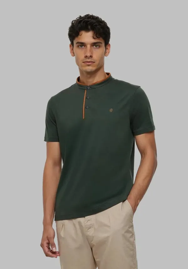 Bottle_Green_Terra_Suede_Mandarin_Lustra_Cotton_Polo_T_Shirt_For_Men