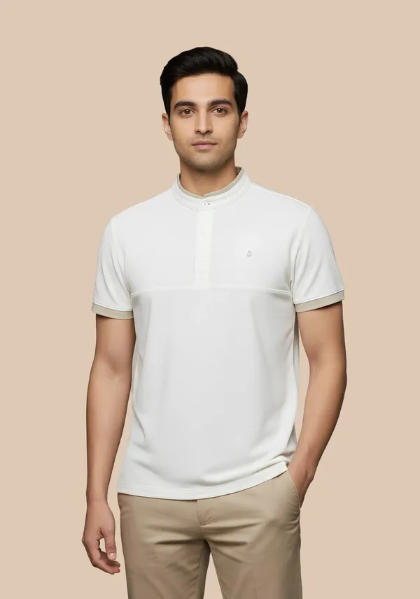 White_Manor_Club_Ivory_Cotton_Waffle_Polo_T_Shirt_For_Men