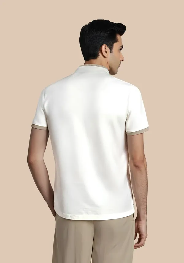 White_Manor_Club_Ivory_Cotton_Waffle_Polo_T_Shirt_For_Men