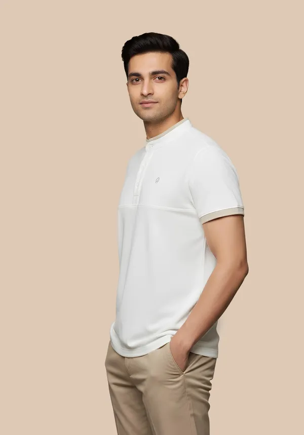 White_Manor_Club_Ivory_Cotton_Waffle_Polo_T_Shirt_For_Men