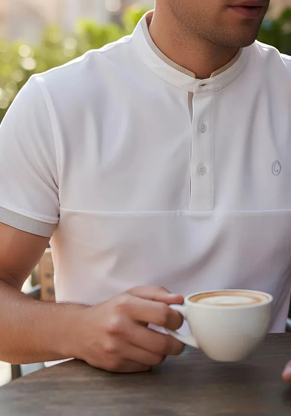 White_Manor_Club_Ivory_Cotton_Waffle_Polo_T_Shirt_For_Men