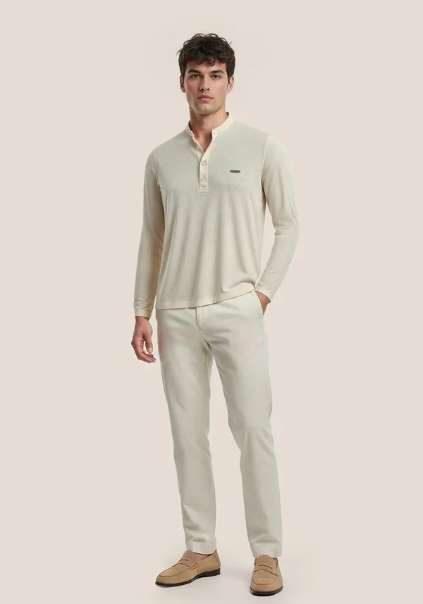Cream_Lineage_Textu_Henley_Warm_Cotton_Waffle_Polo_T_Shirt_For_Men