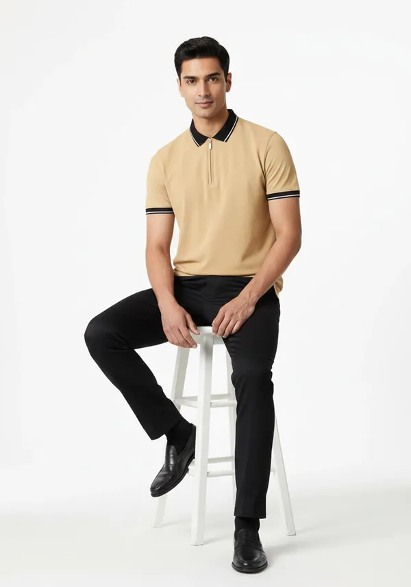 Beige_Azure_Trim_Lustra_Cotton_Polo_T_Shirt_For_Men