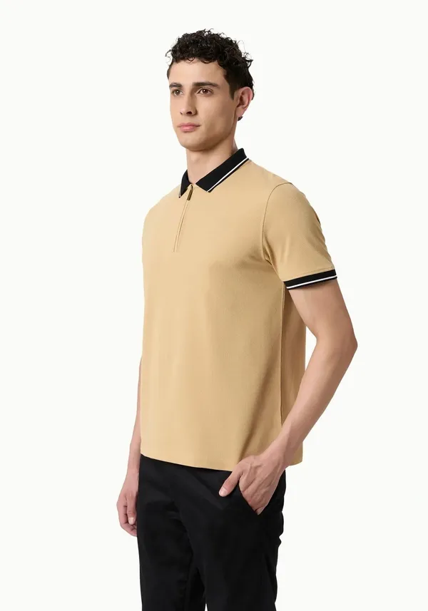 Beige_Azure_Trim_Lustra_Cotton_Polo_T_Shirt_For_Men