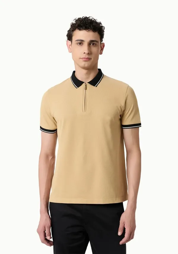 Beige_Azure_Trim_Lustra_Cotton_Polo_T_Shirt_For_Men